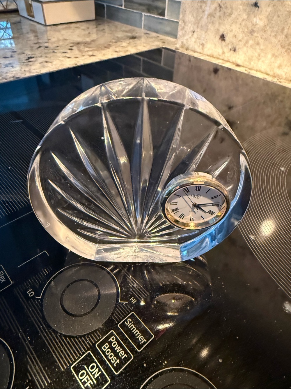 Mikasa Clear Crystal Sunburst Desk Clock with Gold-Tone Bezel